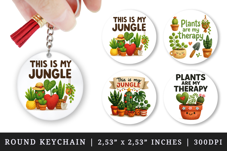 Plant Lover round keychain pintable sublimation design png