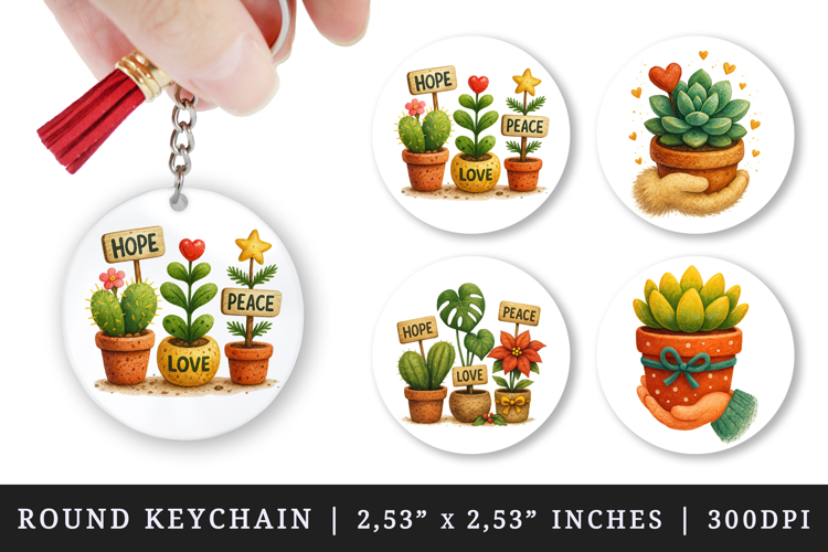 Plant Lover round keychain pintable sublimation design png