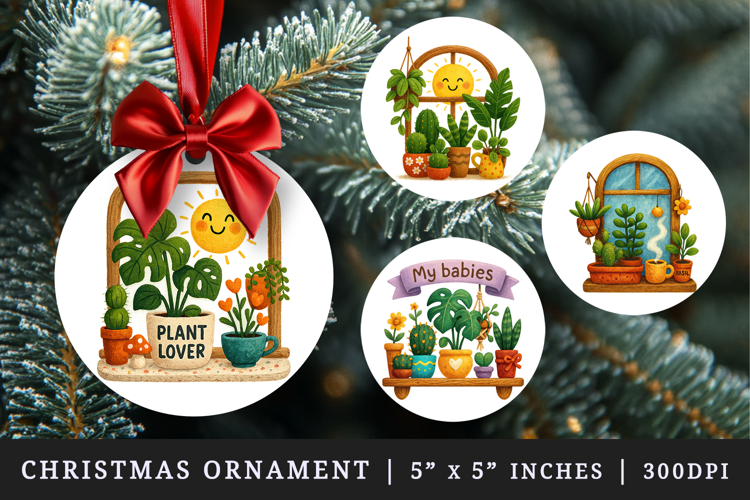 Plant Lover round ornaments sublimation design