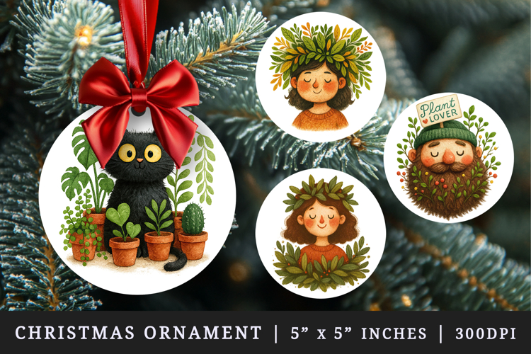 Plant Lover round ornaments sublimation design