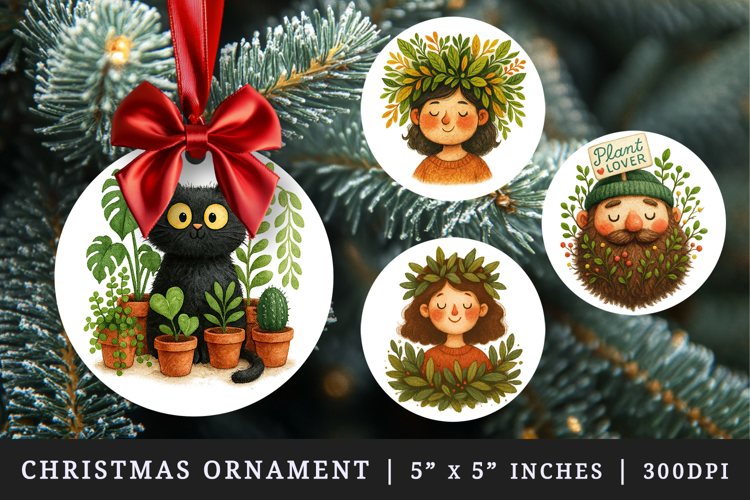 Plant Lover round ornaments sublimation design