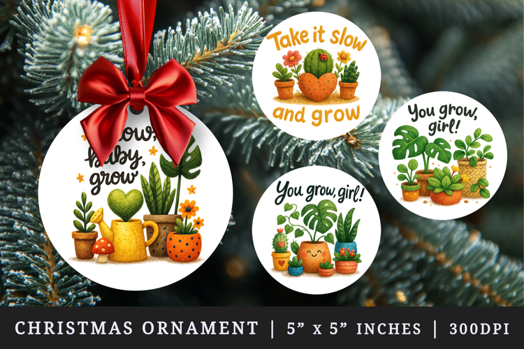 Plant Lover round ornaments sublimation design