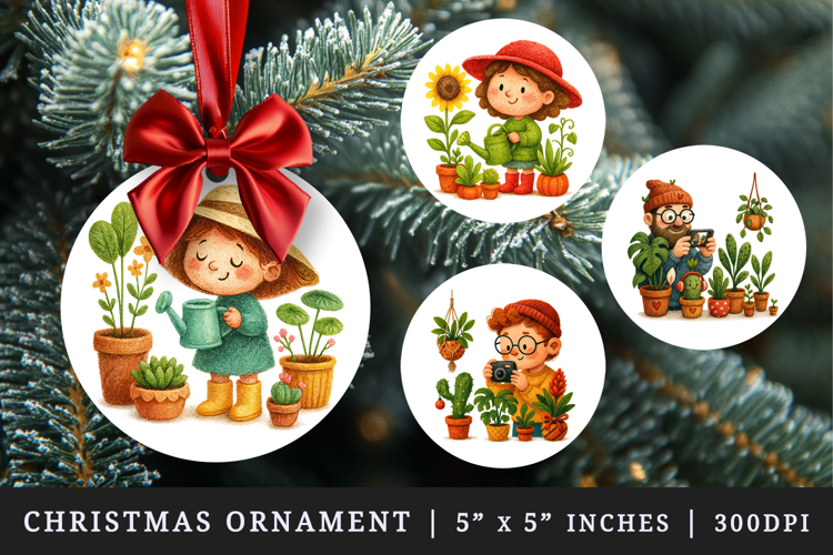 Plant Lover round ornaments sublimation design