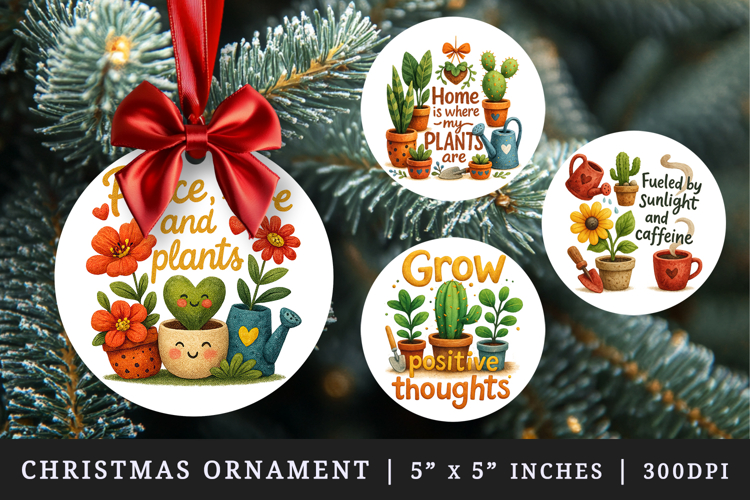 Plant Lover round ornaments sublimation design
