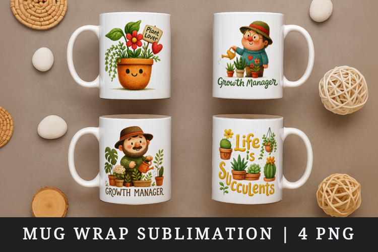 Plant Lover mug wrap printable sublimation design