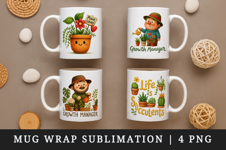 Plant Lover mug wrap printable sublimation design
