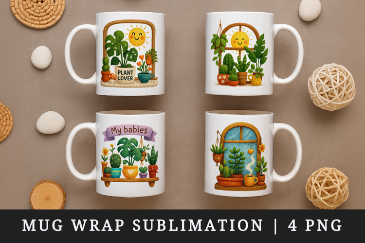 Plant Lover mug wrap printable sublimation design