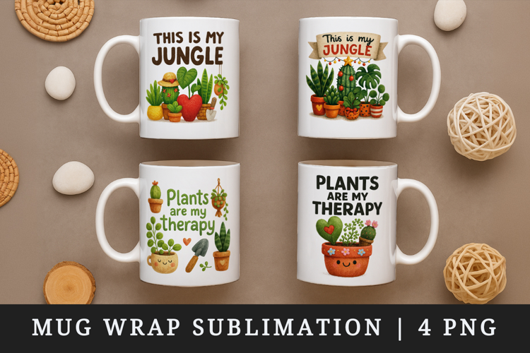 Plant Lover mug wrap printable sublimation design