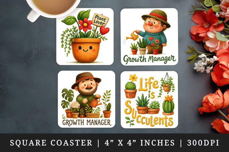 Plant Lover square coaster sublimation, coasters design