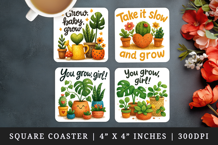 Plant Lover square coaster sublimation, coasters design