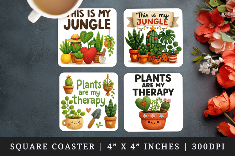 Plant Lover square coaster sublimation, coasters design