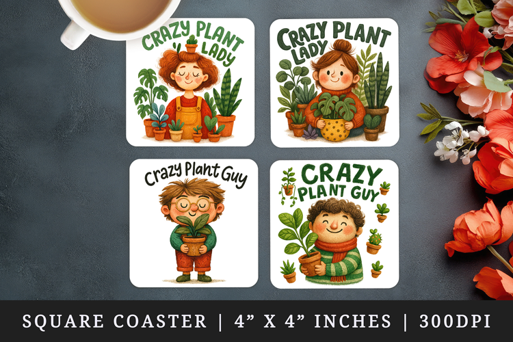 Plant Lover square coaster sublimation, coasters design