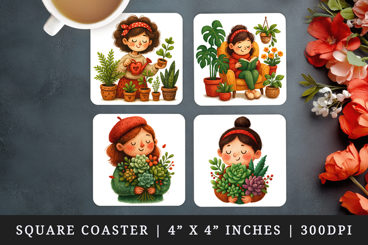 Plant Lover square coaster sublimation, coasters design
