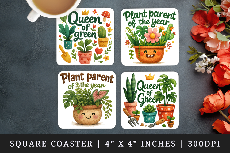 Plant Lover square coaster sublimation, coasters design