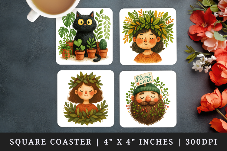 Plant Lover square coaster sublimation, coasters design