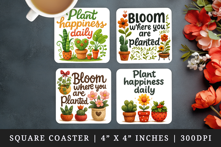 Plant Lover square coaster sublimation, coasters design
