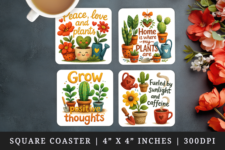 Plant Lover square coaster sublimation, coasters design