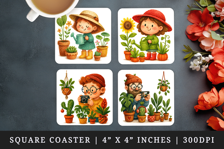 Plant Lover square coaster sublimation, coasters design