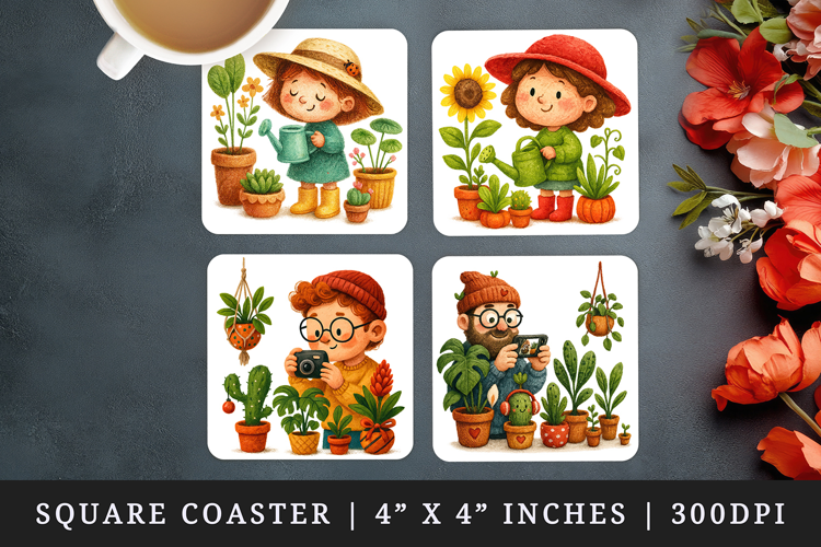 Plant Lover square coaster sublimation, coasters design