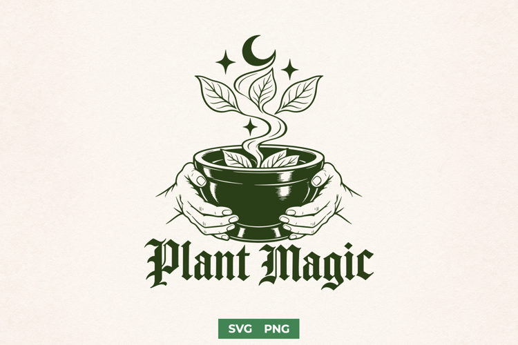 Plant Magic SVG, Botanical Mortar PNG, Green Witch Herbalist