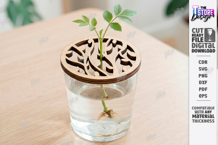 Plant Propagation Lid Laser Cut | Wooden Floral Pattern SVG