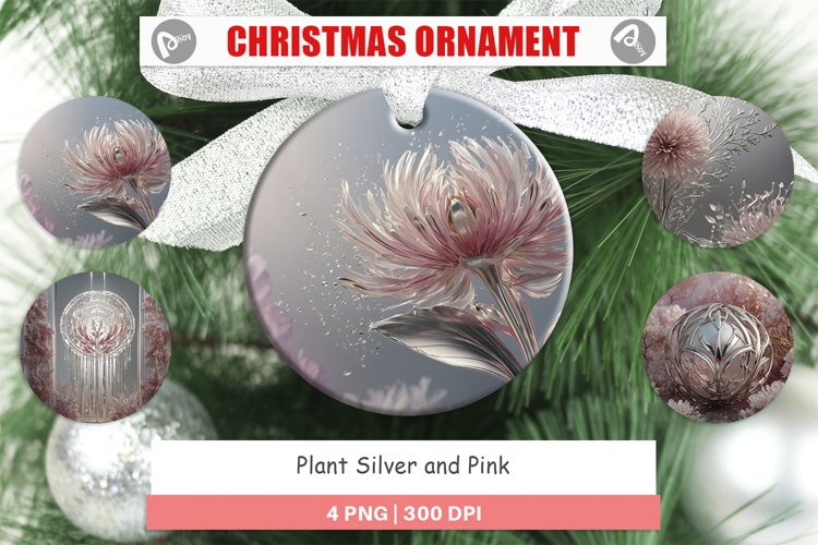 Christmas Ornaments Silver and Pink Plants