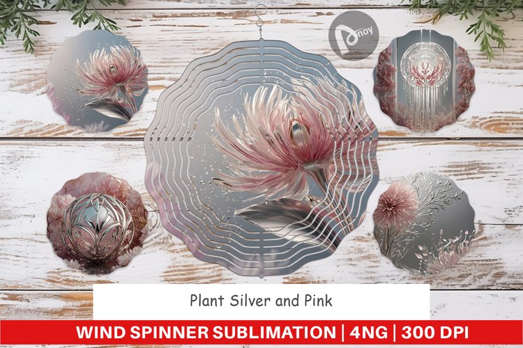 Wind Spinner Silver and Pink Plants