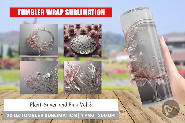 Tumbler Wrap Silver and Pink Plants example image 1