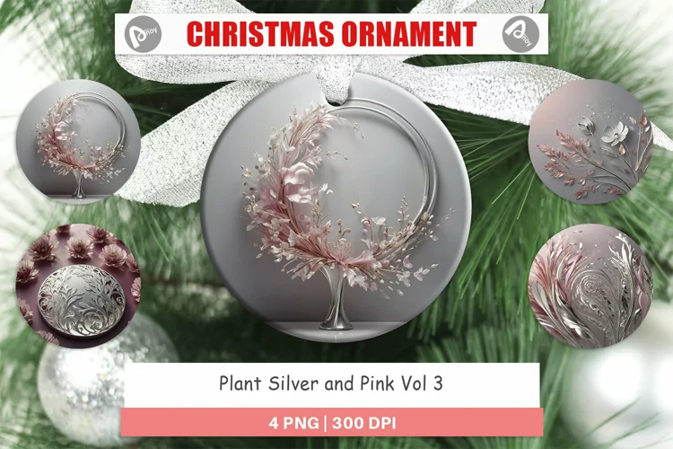 Christmas Ornaments Silver and Pink Plants