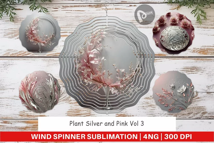 Wind Spinner Silver and Pink Plants