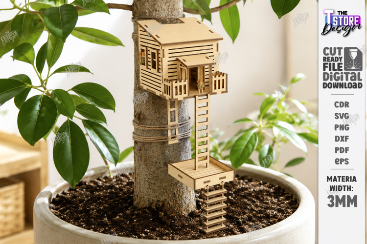 Plant Treehouse Miniature Fairy House Laser Cut | Garden SVG