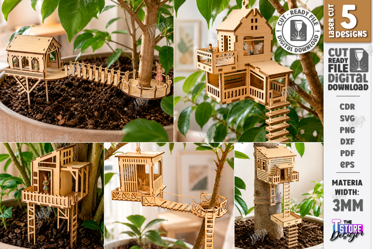 Plant Treehouse Miniature Fairy House Laser Cut Bundle | CNC