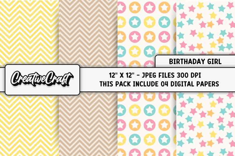 Birthday Girl Digital Paper, birthday graphic, illustratrion