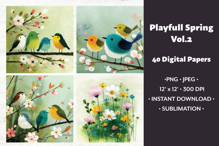 Playfull Spring Digital Paper Pack Vol.2, 20 PNG & JPEG
