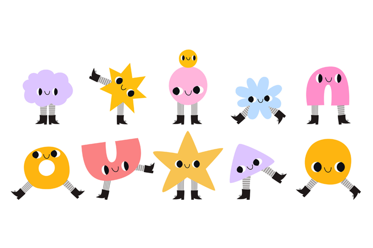 Cute Geometric Shapes Clipart Hand Drawn Abstract Characters