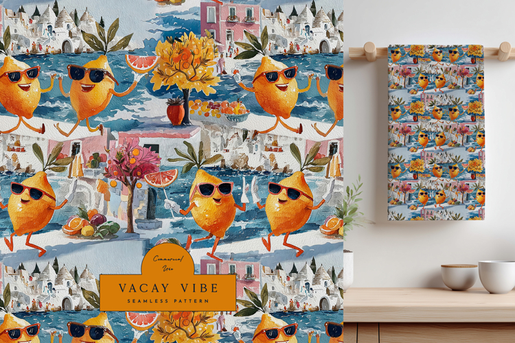 Playful Citrus Vacation Seamless Pattern with Lemons