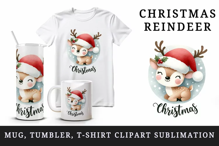 Christmas reindeer tumbler mug wrap, clipart sublimation png