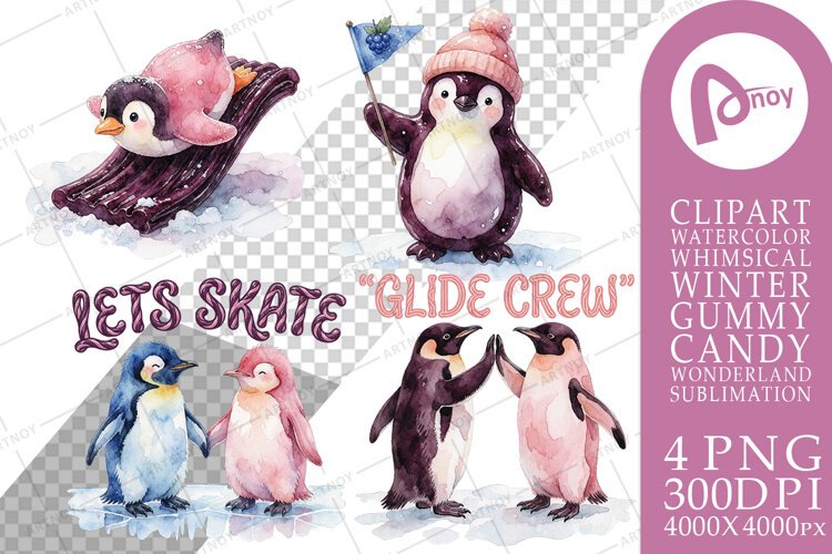 Gummy Penguin Ice Skating Sublimation example image 1