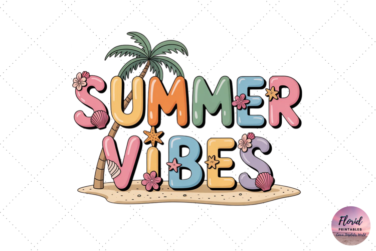 Playful Summer Vibes Rainbow Balloon Letters with Seashells