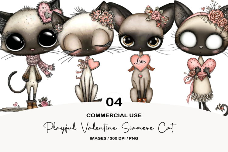 Playful Valentine Siamese Cat PNG