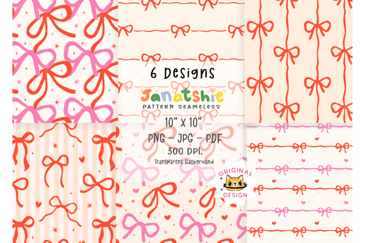 Retro Coquette Bow Seamless Pattern PNG, UV DTF seamless