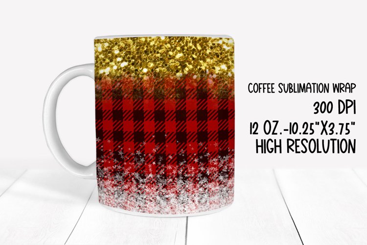 Red Buffalo Plaid & Glitter Sublimation Coffee Mug Wrap example image 1