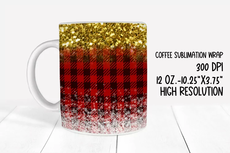 Red Buffalo Plaid & Glitter Sublimation Coffee Mug Wrap