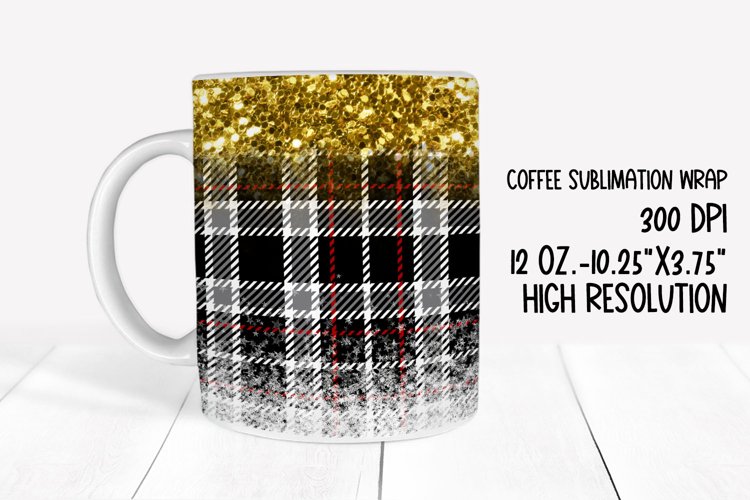 Black Plaid & Glitter Sublimation Coffee Mug Wrap example image 1