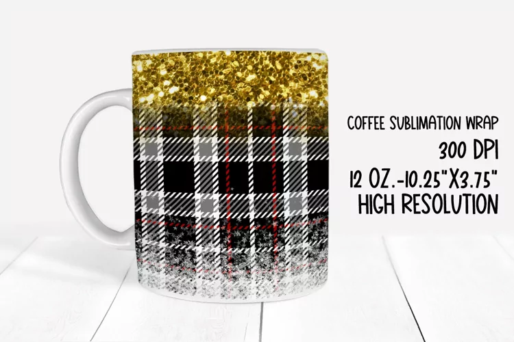 Black Plaid & Glitter Sublimation Coffee Mug Wrap