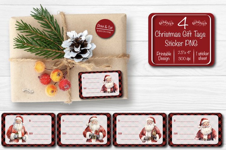 Christmas Gift Tag Stickers Santa Christmas tag printable