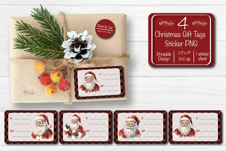 Christmas Gift Tag Stickers Santa Christmas tag printable