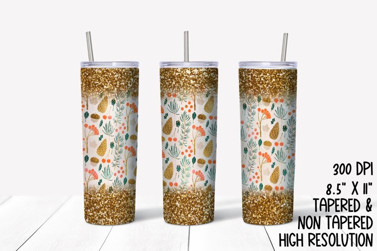 Gold Glitter & Christmas Foliage Sublimation Tumbler example image 1