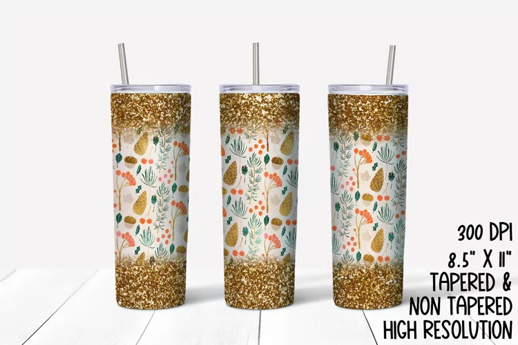 Gold Glitter & Christmas Foliage Sublimation Tumbler