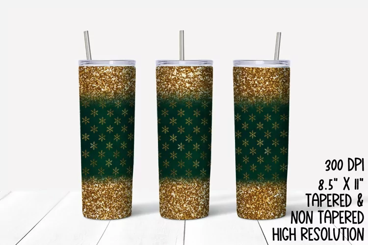 Gold Glitter & Snowflakes Sublimation Tumbler